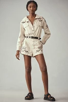 By Anthropologie Long-Sleeve Embroidered Utility Romper