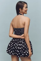 Maeve Polka Dot Halter V-Neck Bubble-Hem Romper