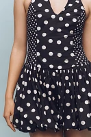 Maeve Polka Dot Halter V-Neck Bubble-Hem Romper