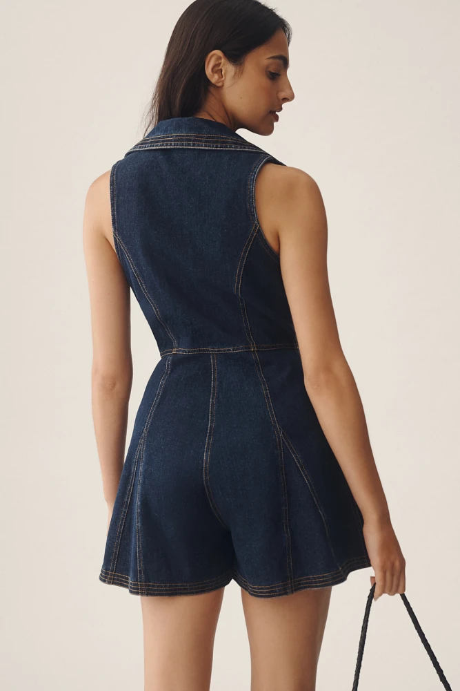 Let Me Be Denim Flounce Romper