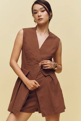 By Anthropologie Linen Blend Sleeveless Vest Romper