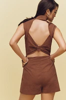 By Anthropologie Linen Blend Sleeveless Vest Romper