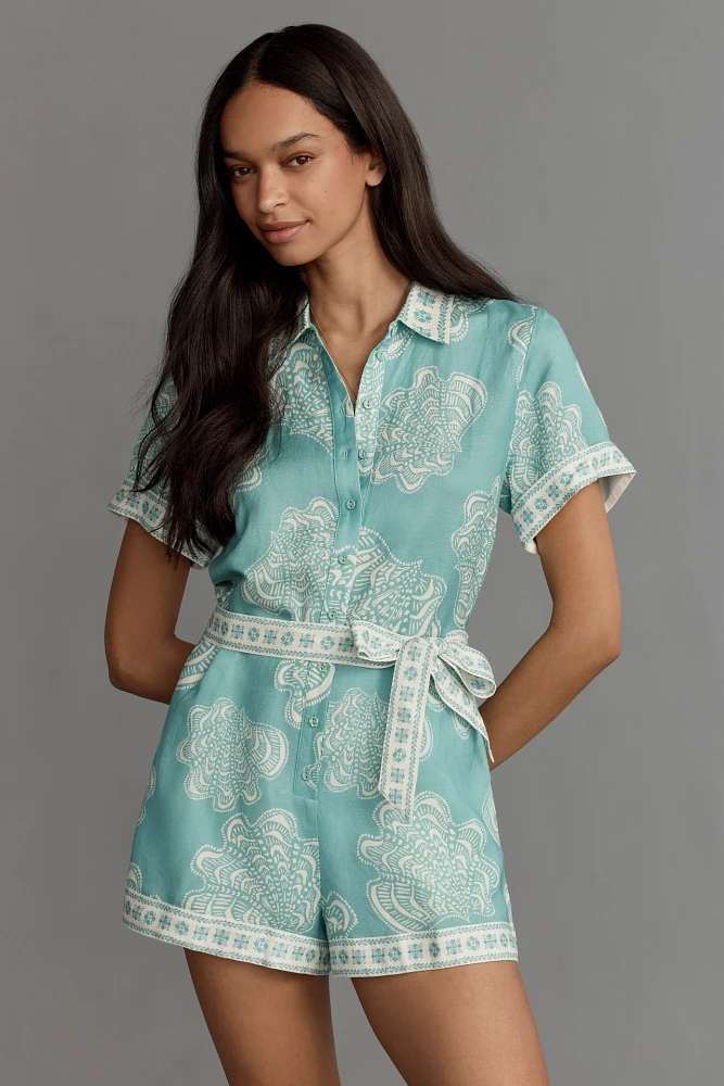 KIVARI Skye Linen-Blend Short Sleeve Playsuit Romper
