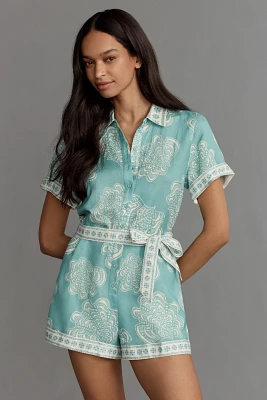 KIVARI Skye Linen-Blend Short Sleeve Playsuit Romper