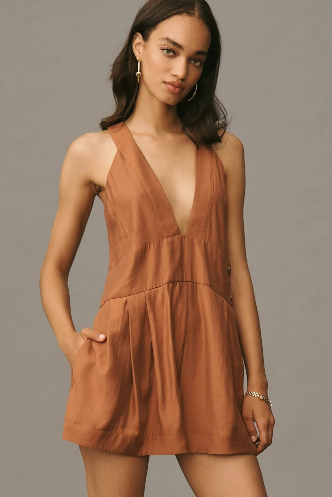 By Anthropologie Sleeveless V-Neck Pinafore Romper