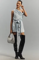 Maeve Off-The-Shoulder Draped Belted Satin Romper