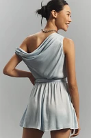 Maeve Off-The-Shoulder Draped Belted Satin Romper