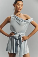 Maeve Off-The-Shoulder Draped Belted Satin Romper