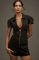 Pilcro Short-Sleeve Collared Zip-Front Romper