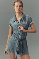 Good American Fit For Success Lite Linen Short-Sleeve Denim Romper