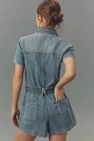 Good American Fit For Success Lite Linen Short-Sleeve Denim Romper
