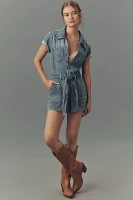 Good American Fit For Success Lite Linen Short-Sleeve Denim Romper