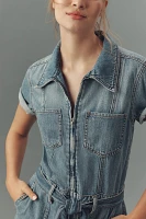Good American Fit For Success Lite Linen Short-Sleeve Denim Romper