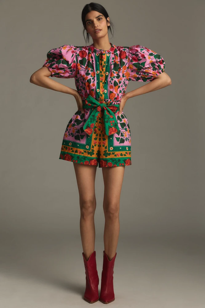 Farm Rio x Anthropologie Tropical Tie-Front Romper