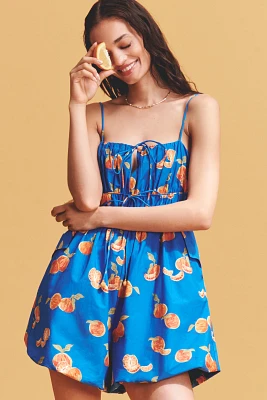 Farm Rio x Anthropologie Orange Printed Smocked Sleeveless Romper