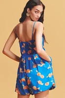 Farm Rio x Anthropologie Orange Printed Smocked Sleeveless Romper