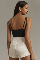 Maeve Sleeveless Deep-V Bow-Front Romper