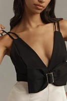 Maeve Sleeveless Deep-V Bow-Front Romper