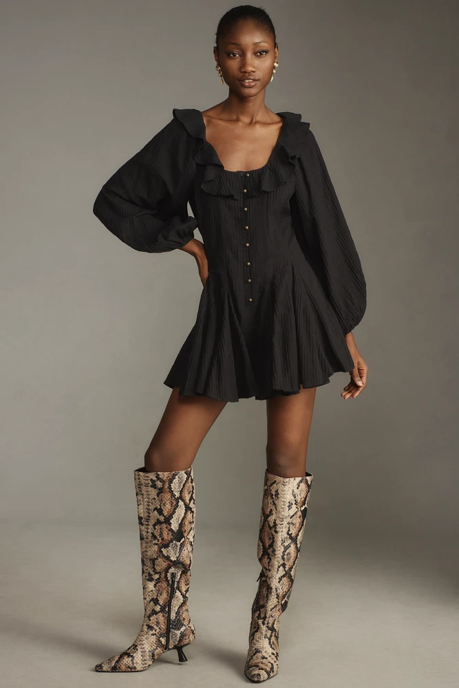 Pilcro Long-Sleeve Ruffled Scoop-Neck Romper