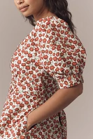 Maeve Puff-Sleeve V-Neck Pintuck Romper