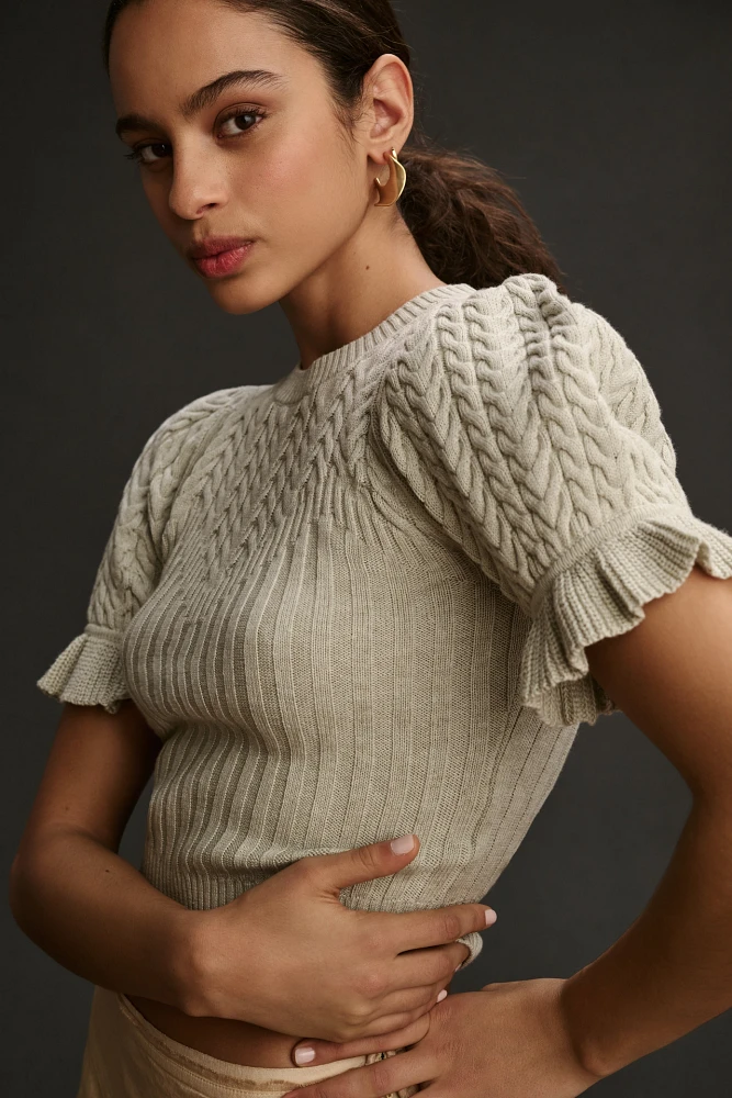 PAIGE Ruffled Short-Sleeve Sweater Top