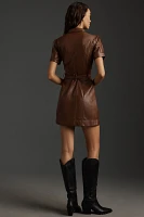 PAIGE Amina Faux-Leather Short-Sleeve Button-Front Mini Dress