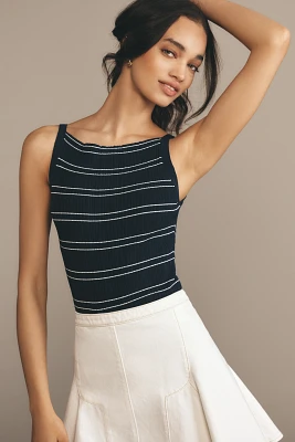 PAIGE Yuelia Boat-Neck Pleated Sweater Tank