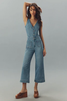 PAIGE Kenny Sleeveless V-Neck Cropped Denim Jumpsuit