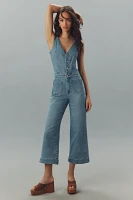 PAIGE Kenny Sleeveless V-Neck Cropped Denim Jumpsuit