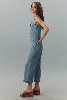 PAIGE Kenny Sleeveless V-Neck Cropped Denim Jumpsuit