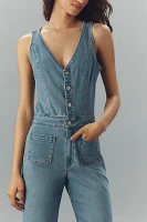 PAIGE Kenny Sleeveless V-Neck Cropped Denim Jumpsuit