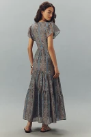 PAIGE Kinga Silk Blend Flutter-Sleeve Tiered Maxi Dress