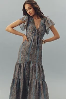 PAIGE Kinga Silk Blend Flutter-Sleeve Tiered Maxi Dress