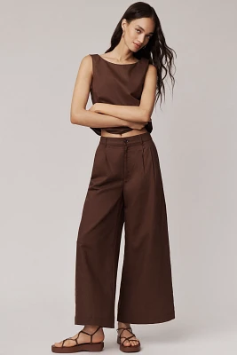 PAIGE Negroni Linen Blend High-Rise Cropped Wide-Leg Pants