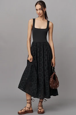 PAIGE Morel Sleeveless Square-Neck Eyelet Midi Dress