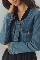 PAIGE Kiara Collarless Scoop-Neck Cropped Denim Jacket