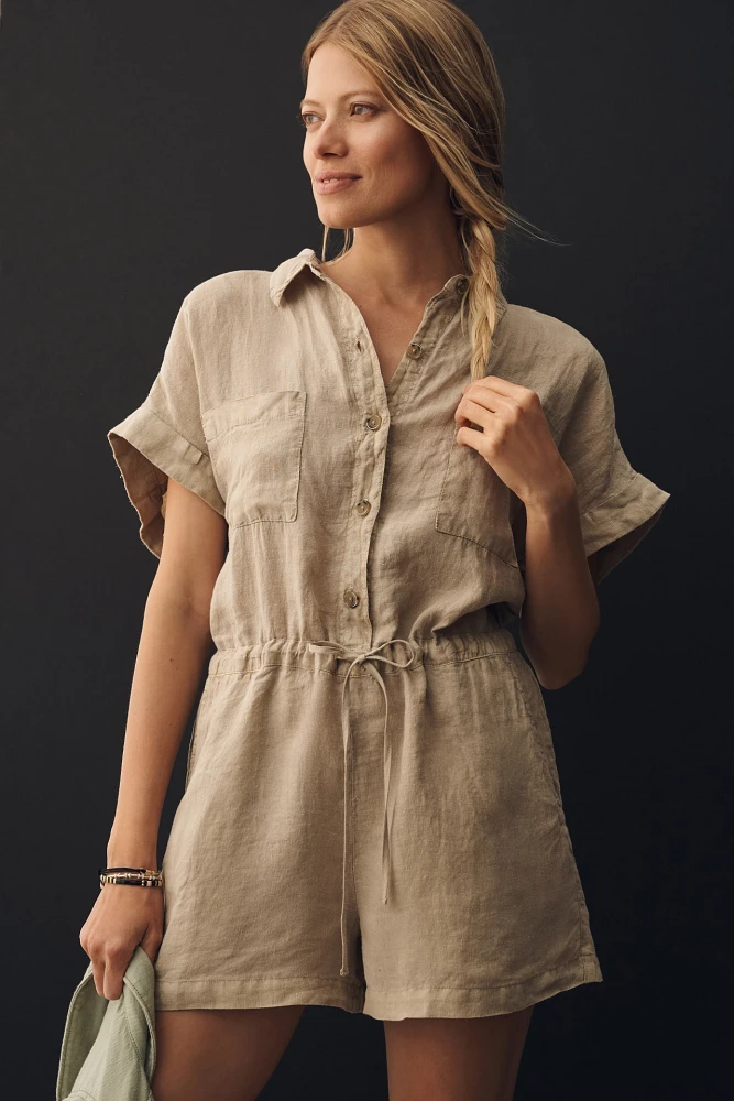 Velvet by Graham & Spencer Clare Short-Sleeve Linen Romper