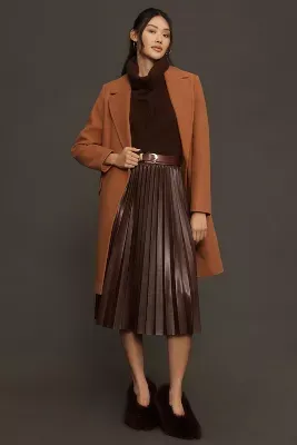 Scotch & Soda Faux Leather Pleated Midi Skirt