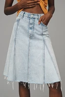 MOTHER The Half Swing Fray Denim Midi Skirt