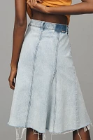 MOTHER The Half Swing Fray Denim Midi Skirt