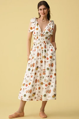Lisa Says Gah Monroe Linen-Cotton V-Neck Midi Dress