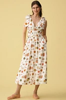 Lisa Says Gah Monroe Linen-Cotton V-Neck Midi Dress