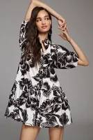 Farm Rio Printed Drop-Waist Mini Shirt Dress