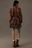 Farm Rio Ainika Sparkle Puff-Sleeve Mini Dress