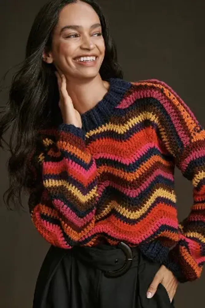 Farm Rio Crochet High-Neck Sweater