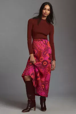Farm Rio Bold Floral Satin Maxi Skirt