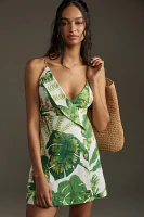 Farm Rio Tropical Forest Sleeveless V-Neck Linen Mini Dress