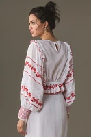 Farm Rio Long-Sleeve Embroidered Blouse