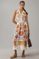 Farm Rio Floral V-Neck Sleeveless Linen Maxi Dress