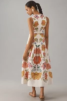 Farm Rio Floral V-Neck Sleeveless Linen Maxi Dress